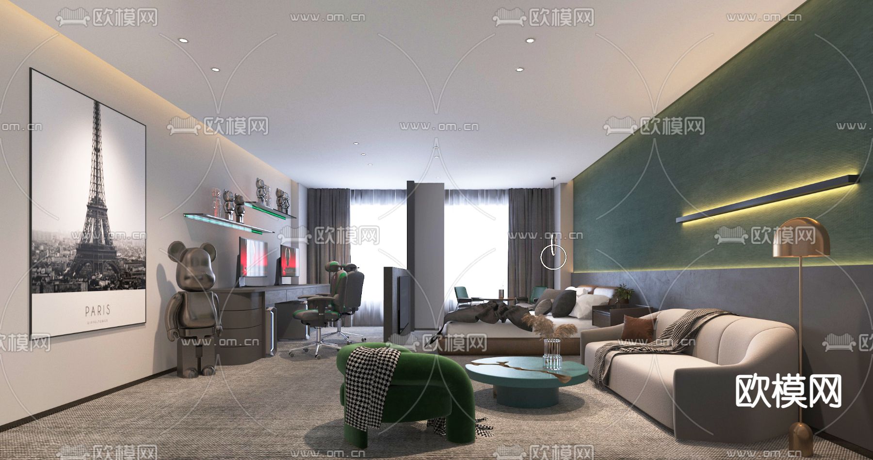 网咖电竞房 电竞酒店3d模型下载（渲染图1）