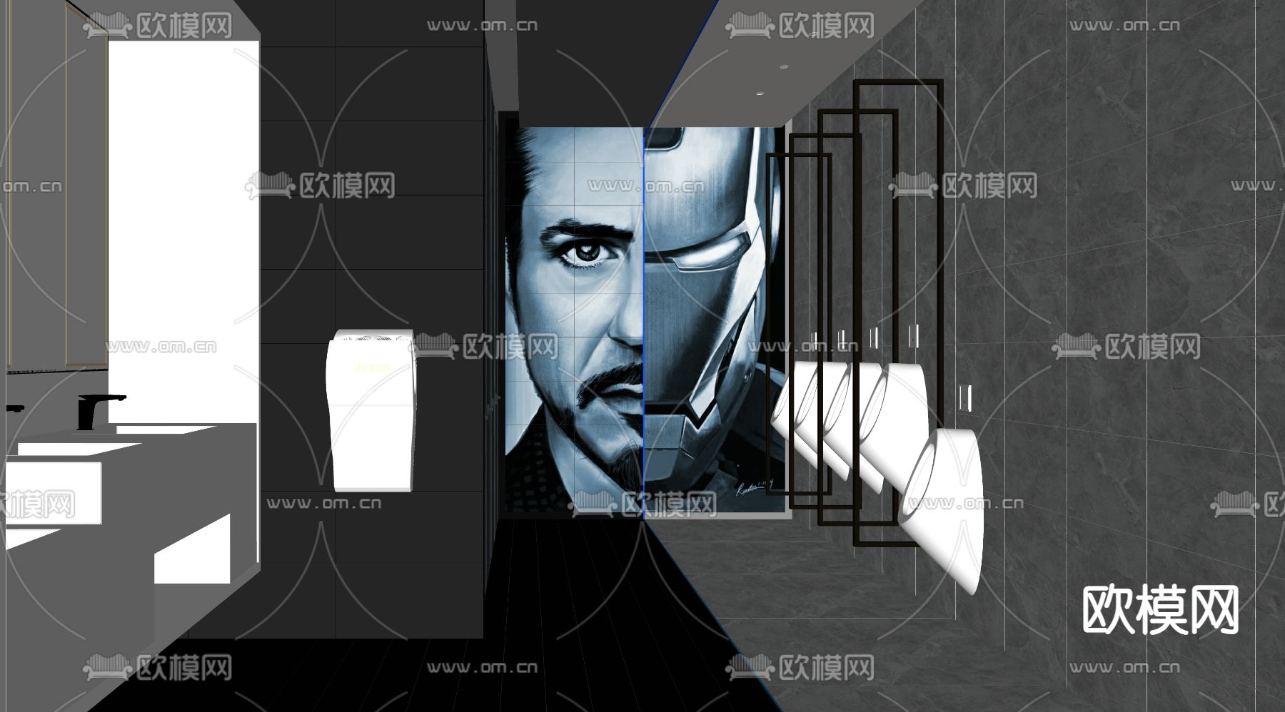 现代公共卫生间su模型下载（渲染图1）