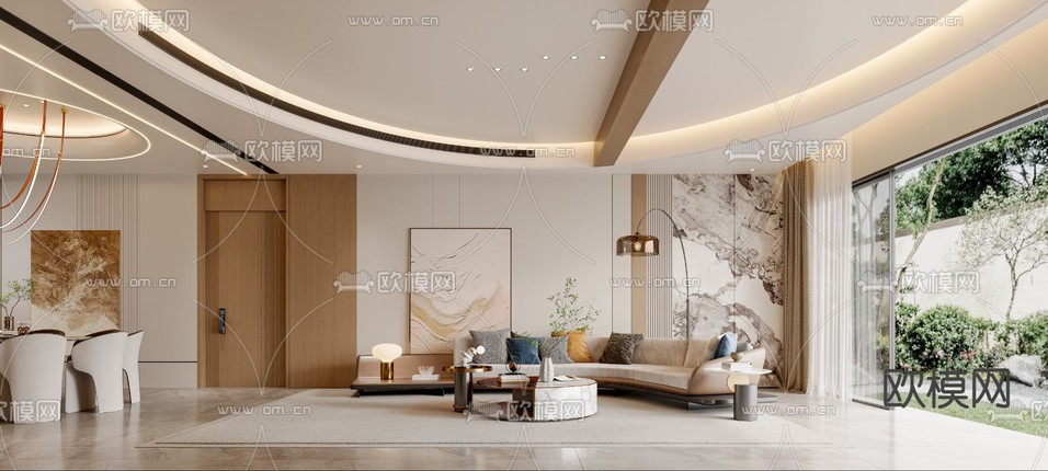 轻奢风客厅 茶室3d模型下载_ID15239063_3dmax免费模型-欧模网