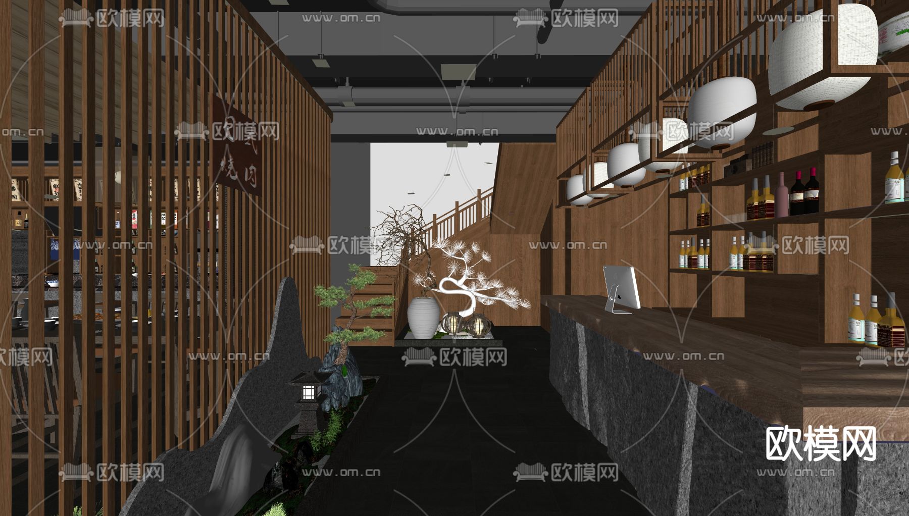 新中式中餐厅 料理店su模型下载（渲染图1）