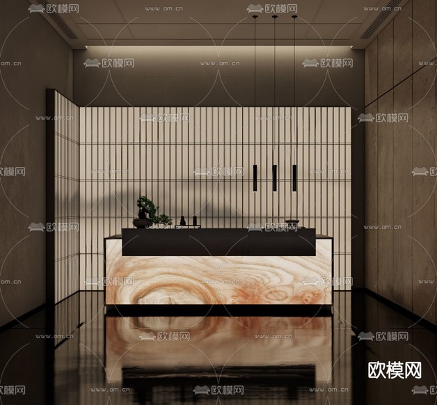 酒店大堂前台 会所前厅3d模型下载