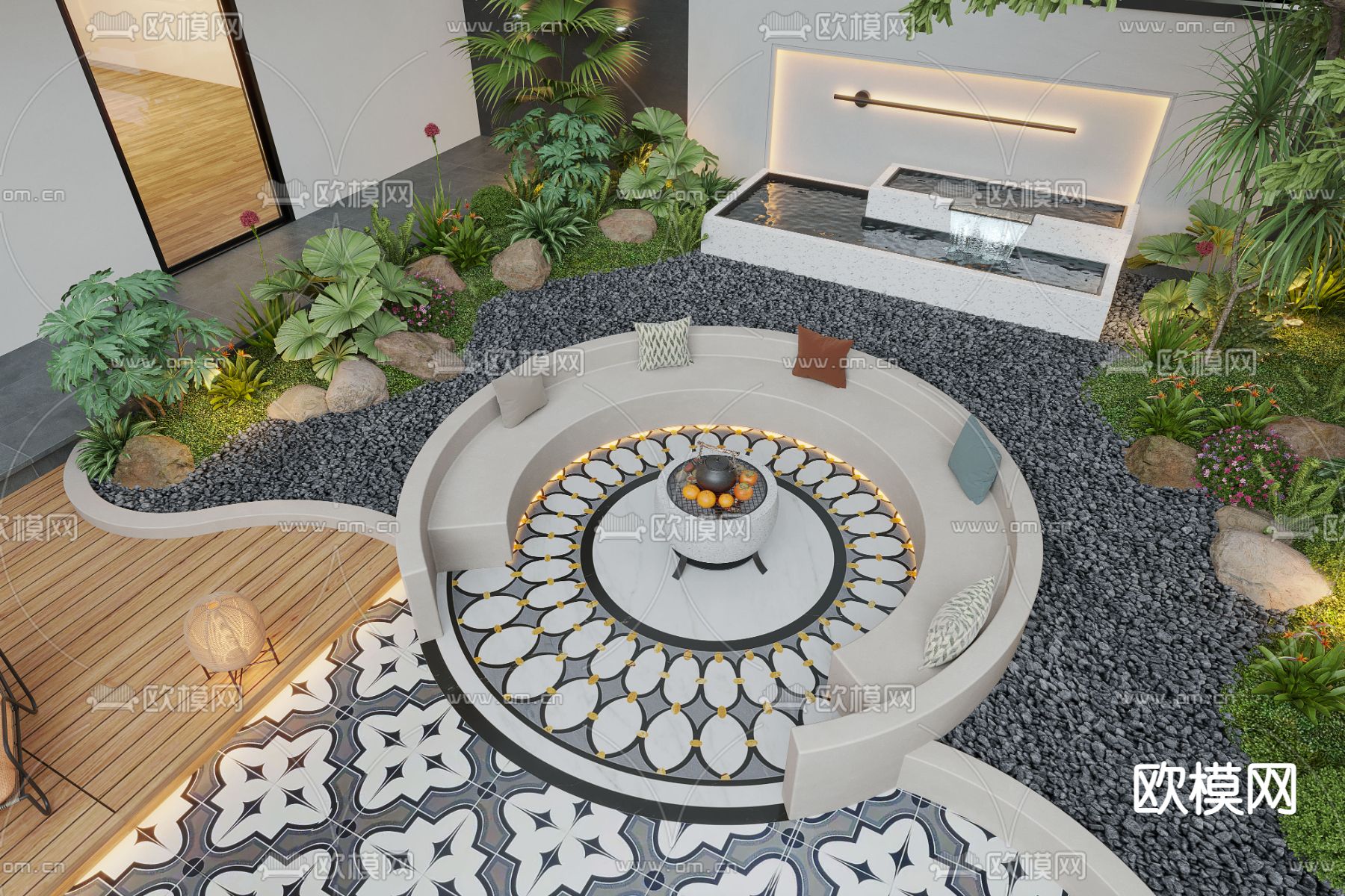 别墅庭院 花园3d模型下载（渲染图2）