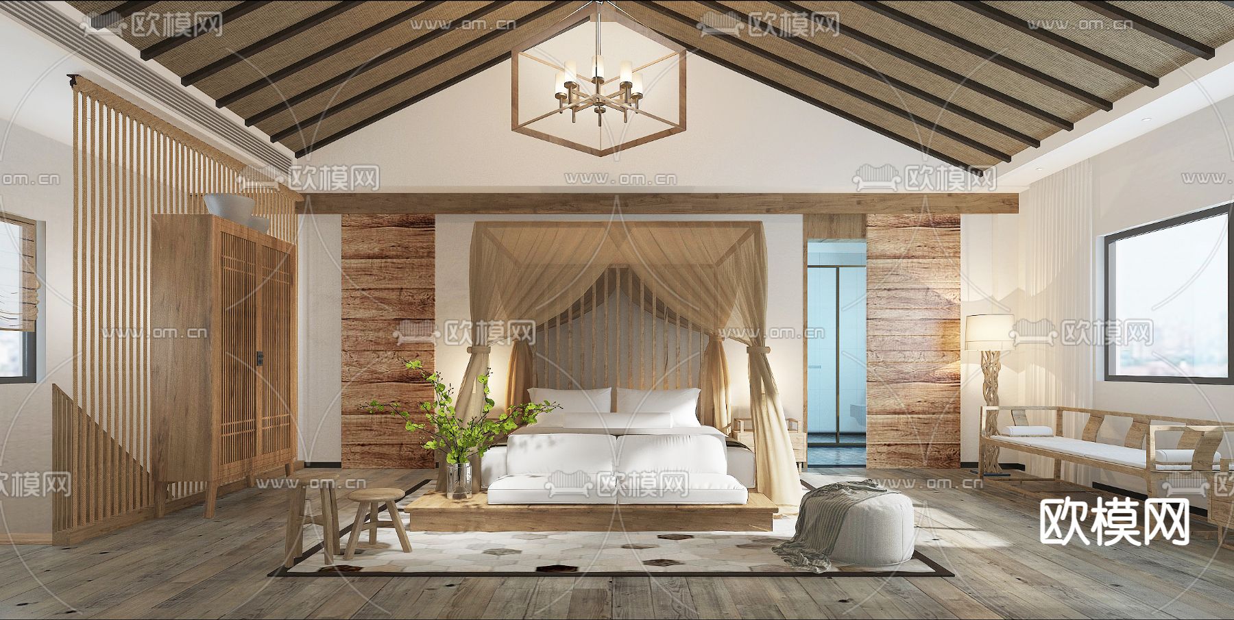 自然风民族特色 民宿客房3d模型下载