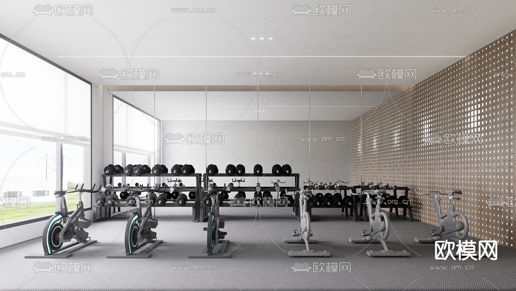 现代健身房su模型下载（渲染图2）