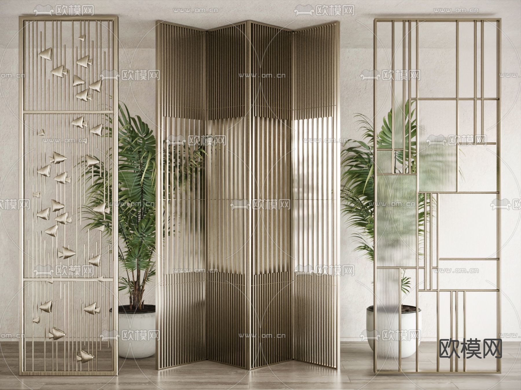 现代金属屏风隔断3d模型下载