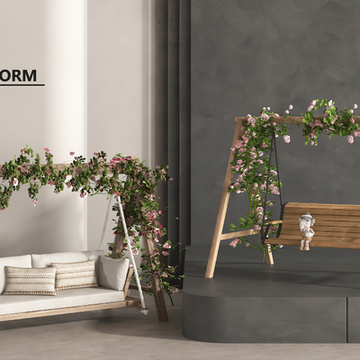  现代户外秋千椅 吊椅 户外摇椅su模型 