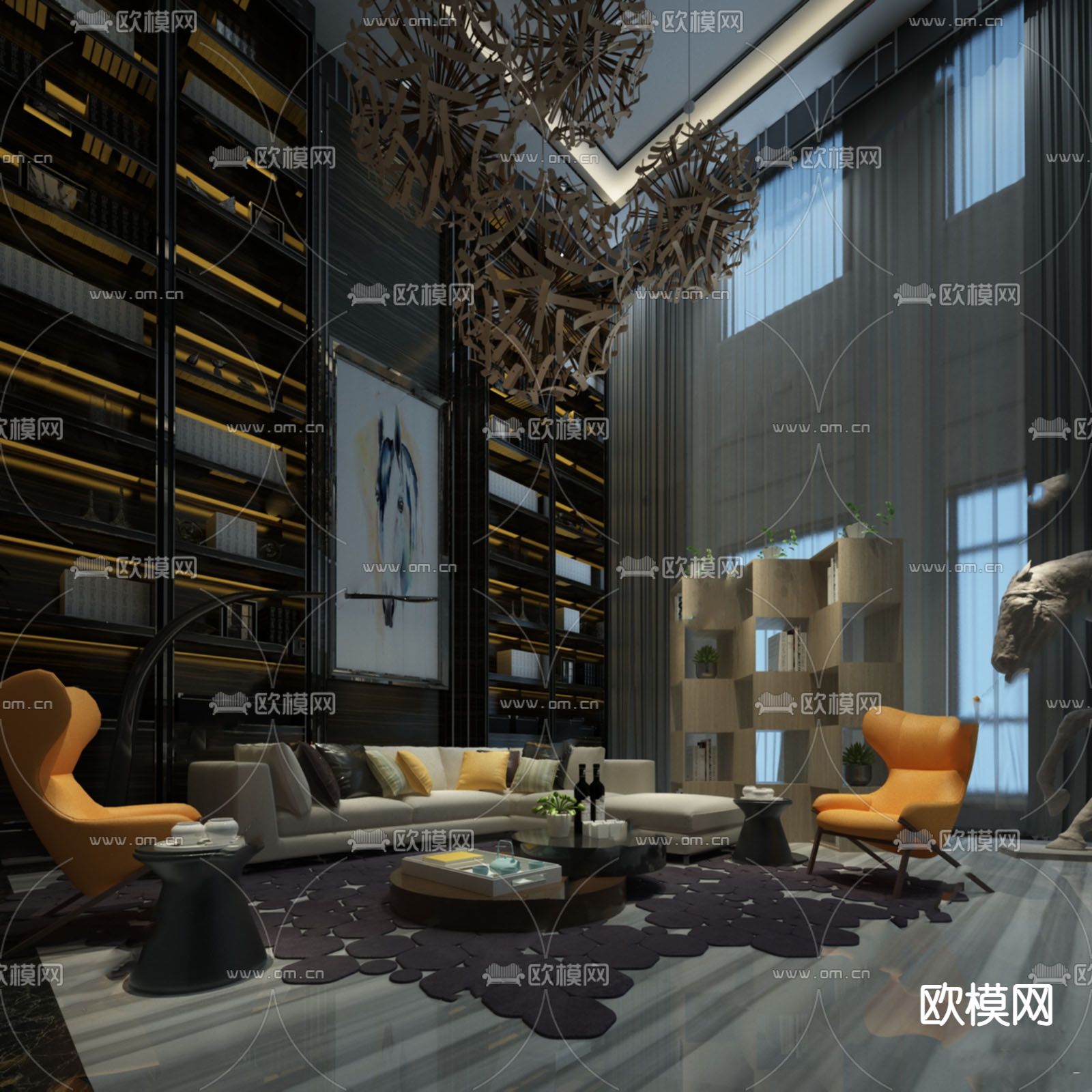 欧式别墅客厅su模型下载（渲染图2）