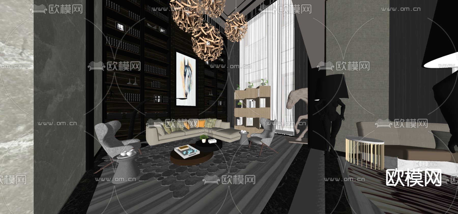 欧式别墅客厅su模型下载（渲染图1）