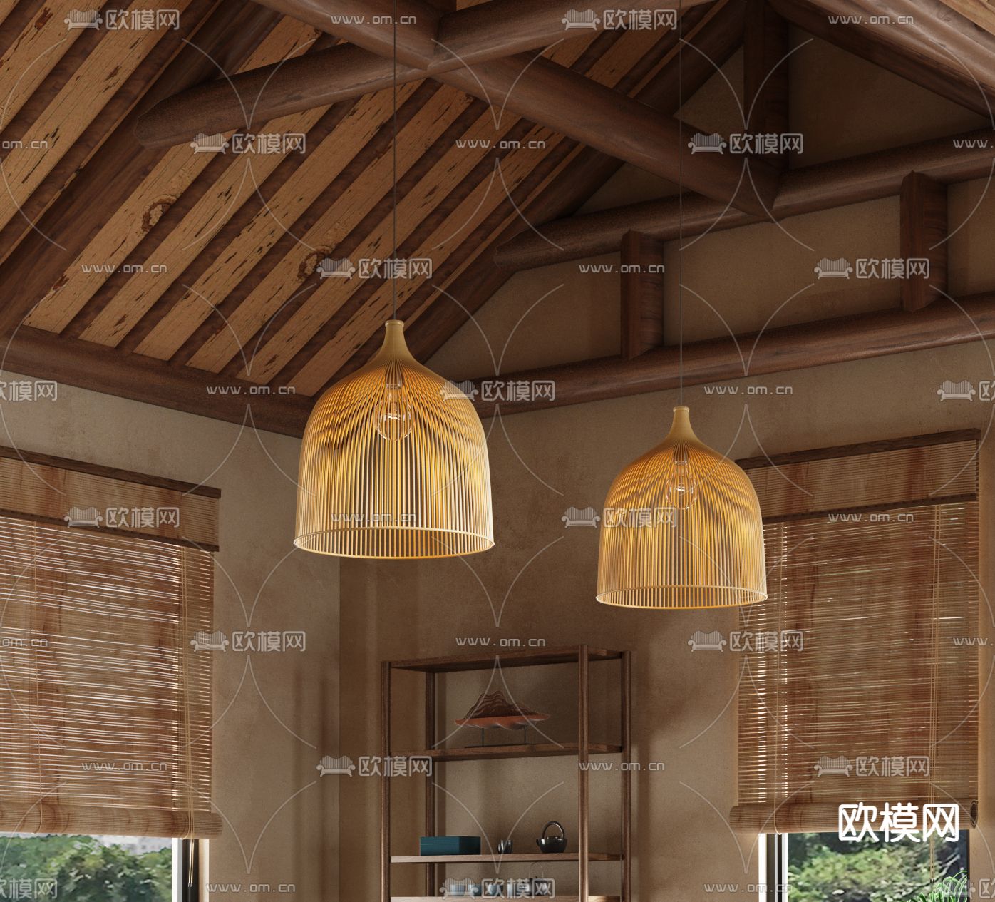 侘寂风茶室3d模型下载（渲染图2）