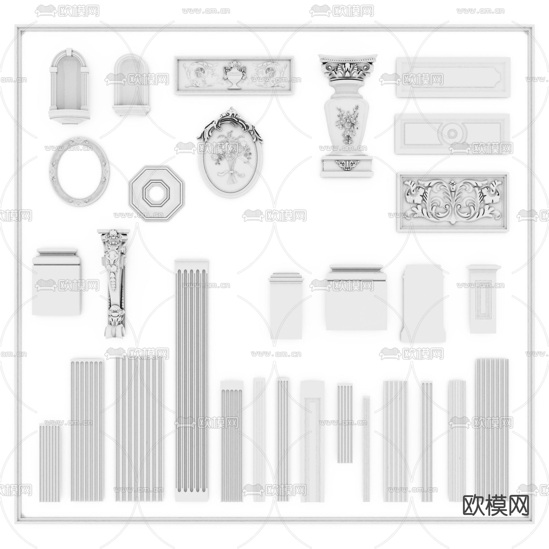欧式古典雕花 石膏线条3d模型下载