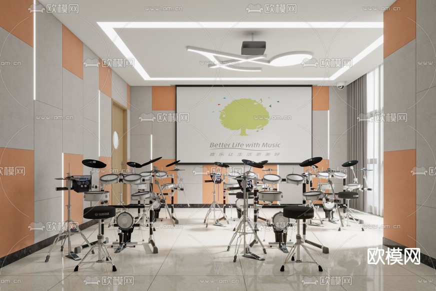 音乐教室 培训机构3d模型下载(渲染图3)