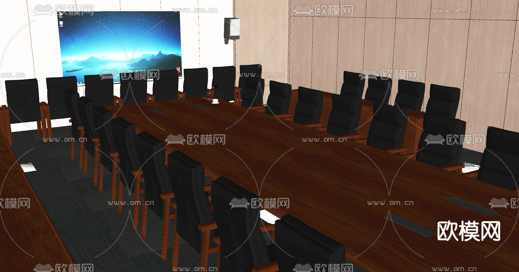 现代党建会议室su模型下载（渲染图2）