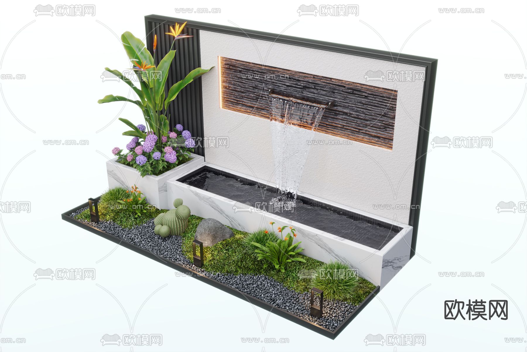 现代水景墙 喷泉 水池小品3d模型下载