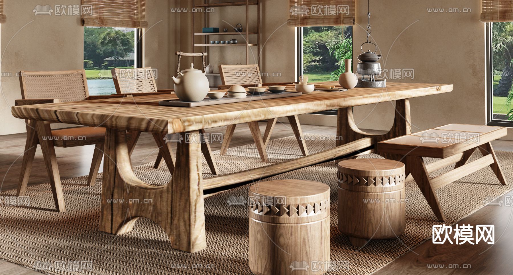 侘寂风茶室3d模型下载（渲染图3）