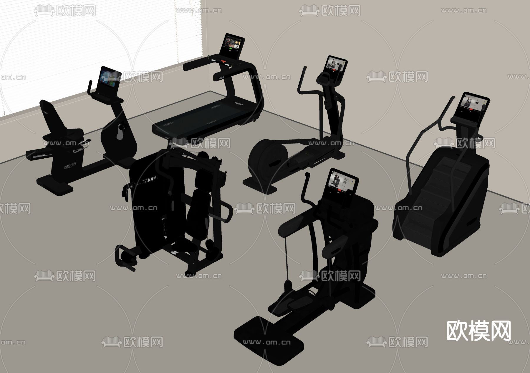 健身器材 跑步机su模型下载（渲染图1）
