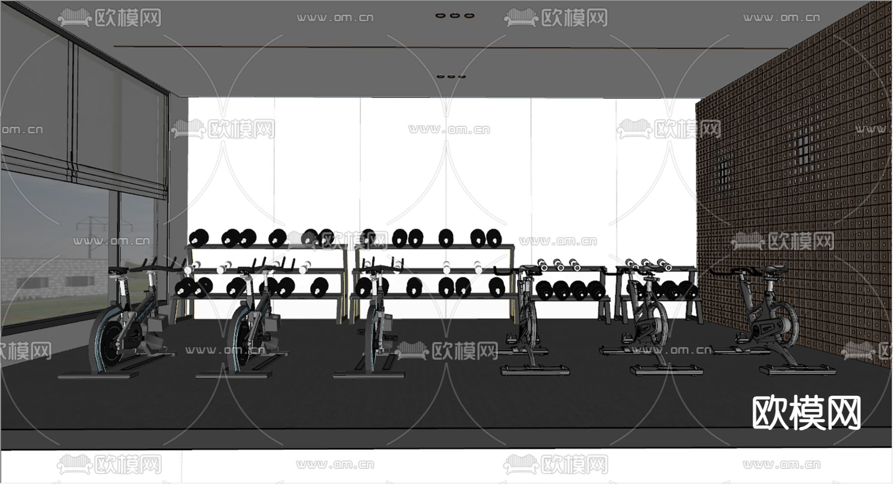 现代健身房su模型下载（渲染图1）