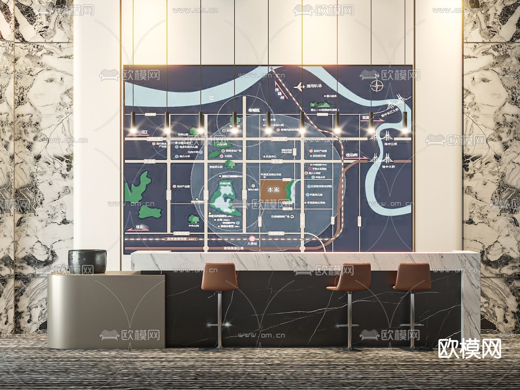 轻奢风接待前台3d模型下载