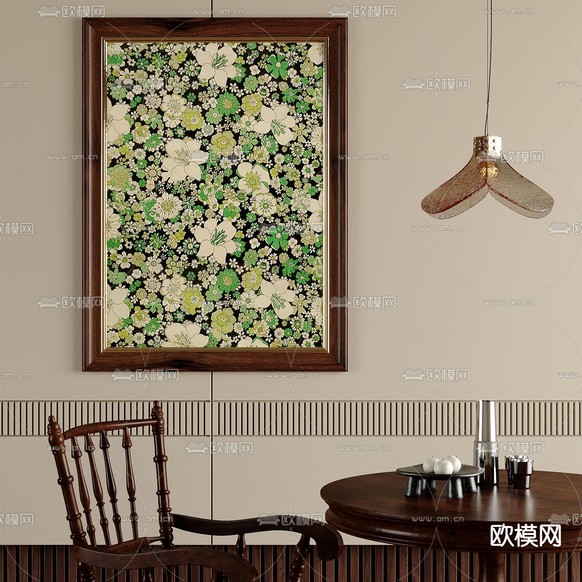 中古风装饰画 花卉画3d模型下载