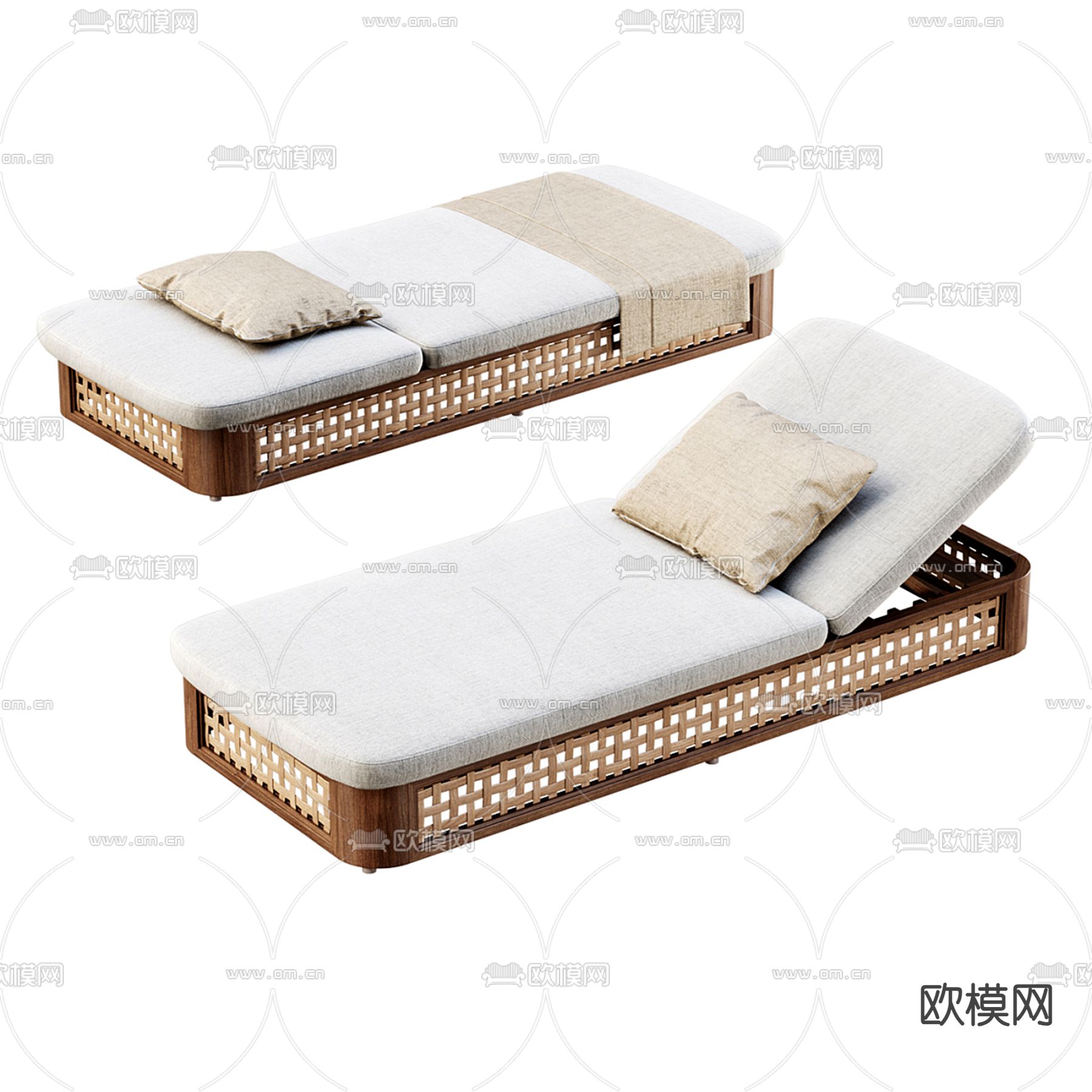 现代户外躺椅 沙滩椅su模型下载（渲染图3）