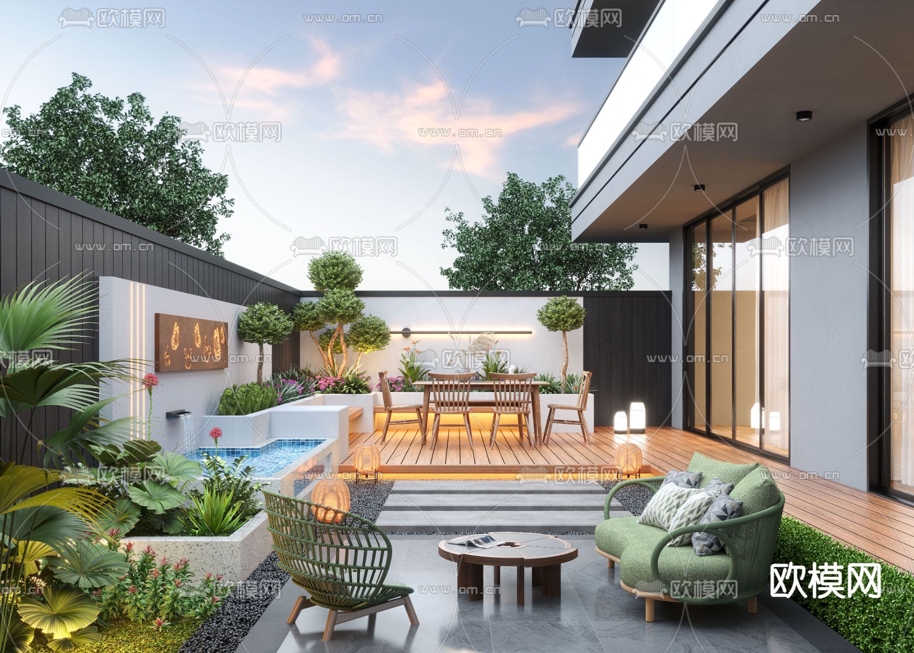 别墅庭院 花园3d模型下载（渲染图1）