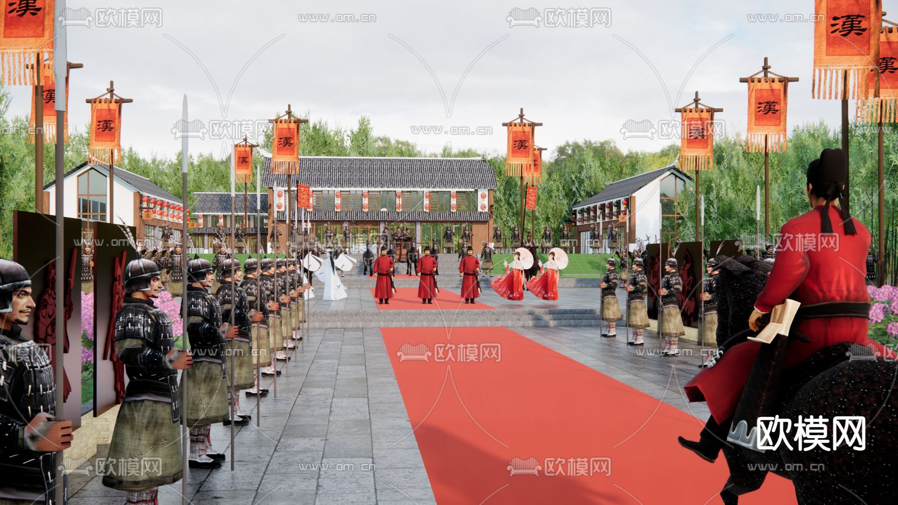 新中式入关仪式广场 出征送行su模型下载（渲染图2）