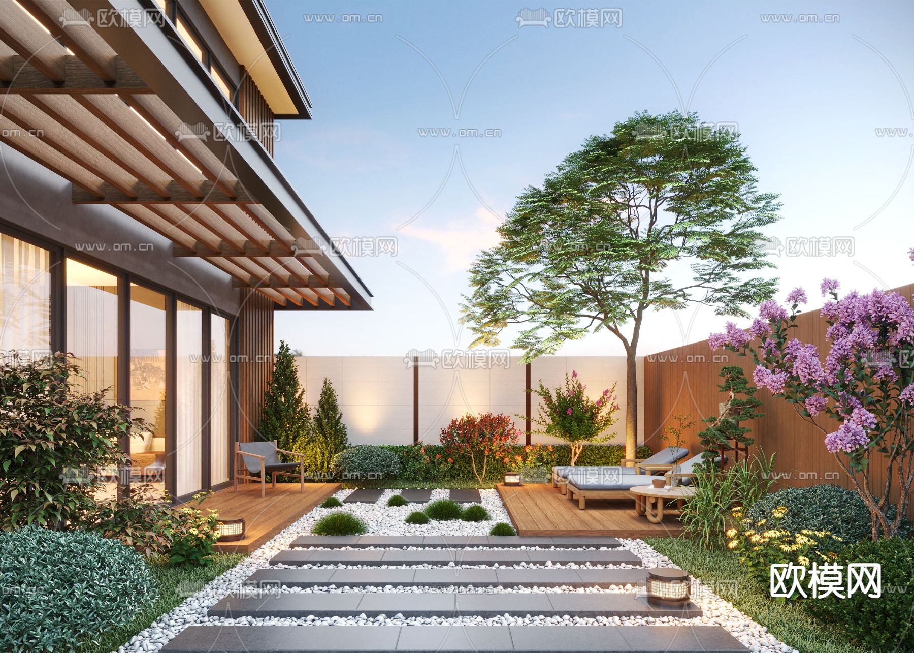 别墅庭院 庭院景观3d模型下载