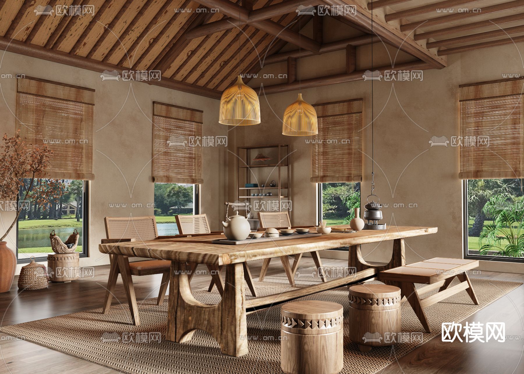 侘寂风茶室3d模型下载（渲染图1）