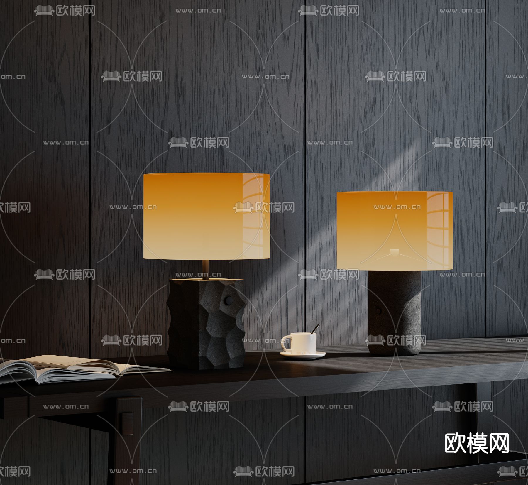 现代台灯 护墙板su模型下载（渲染图2）