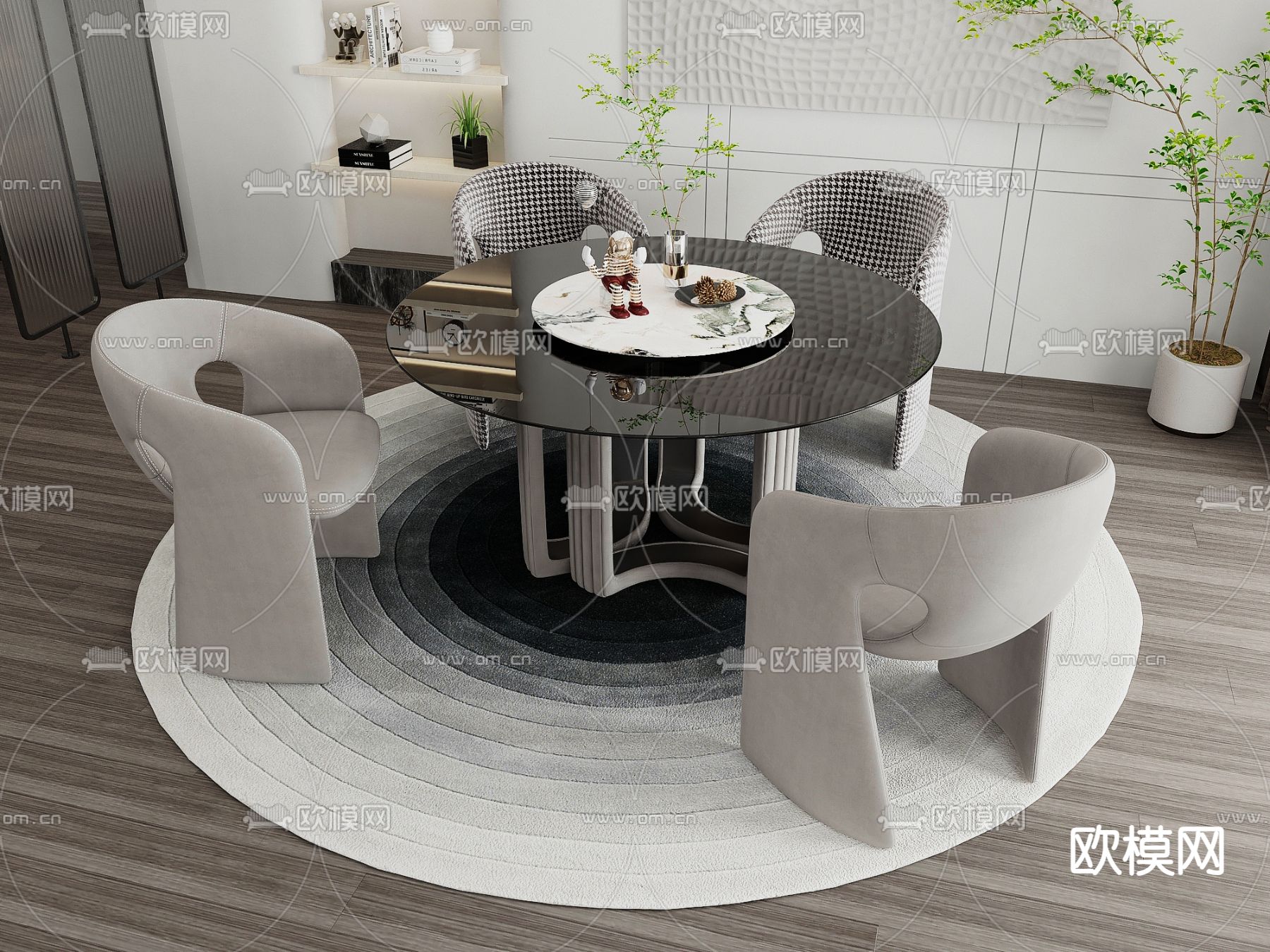 圆形餐桌椅3d模型下载