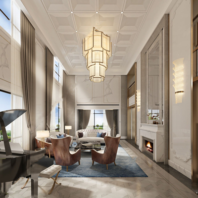  欧式别墅客厅su模型 