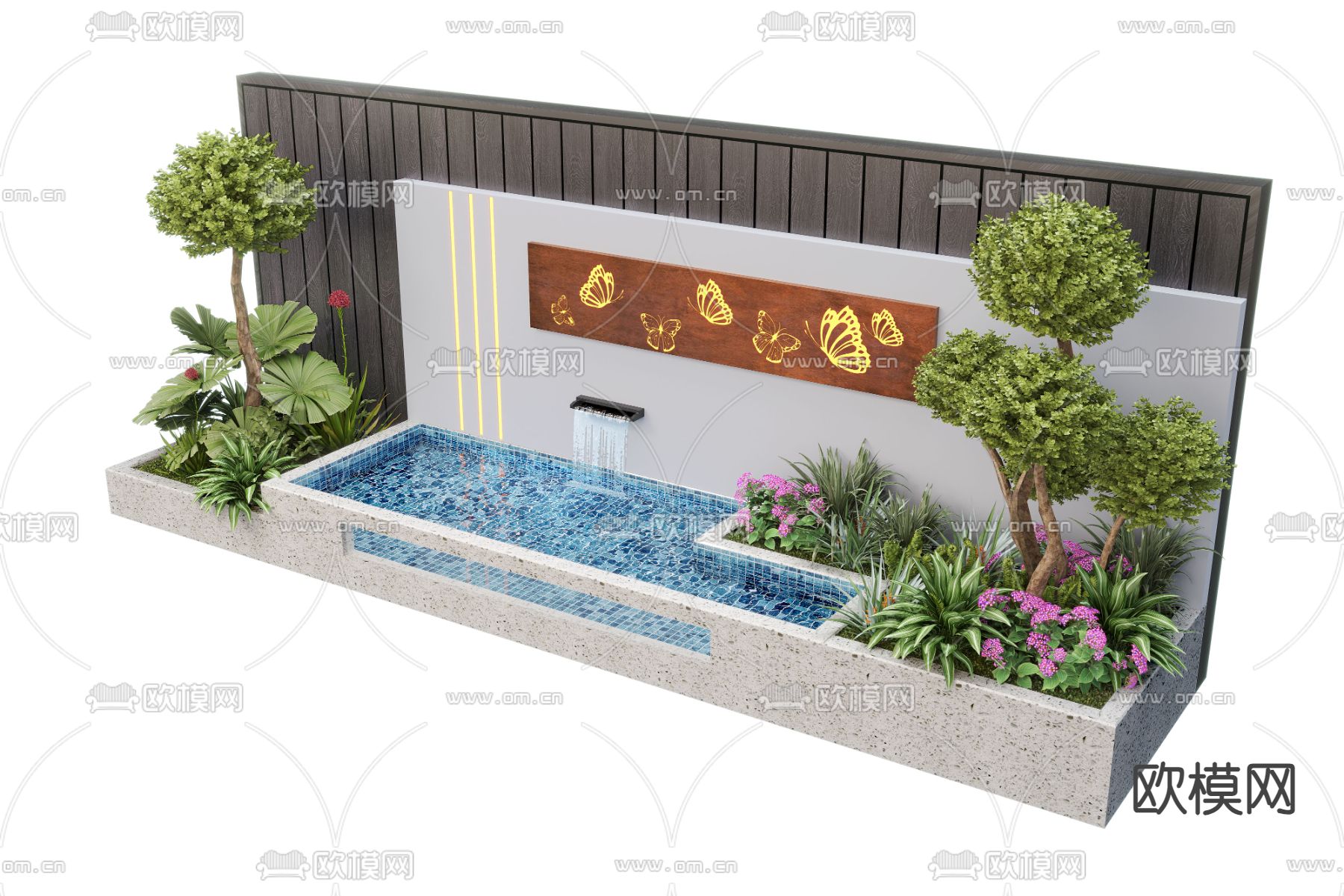 现代水景墙 喷泉 水池小品3d模型下载