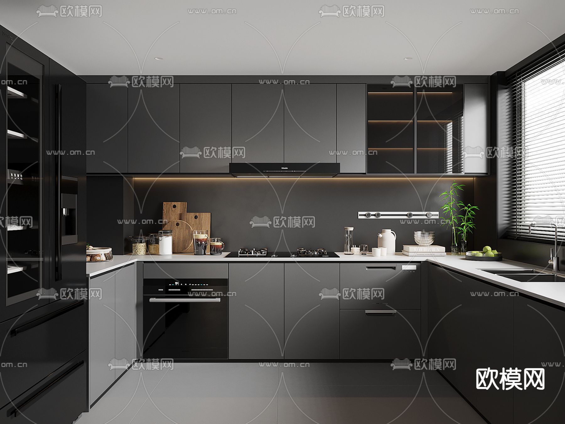 高级灰厨房 橱柜3d模型下载