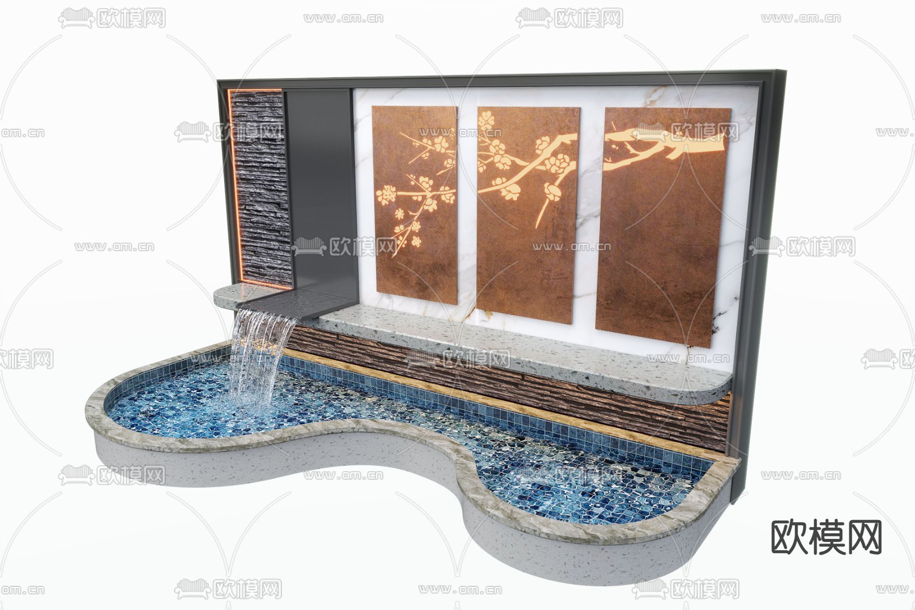 现代水景墙 喷泉 水池小品3d模型下载