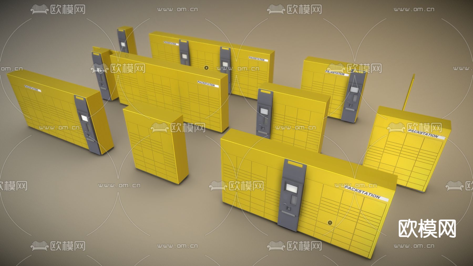 现代快递柜 物品存放柜su模型下载（渲染图2）