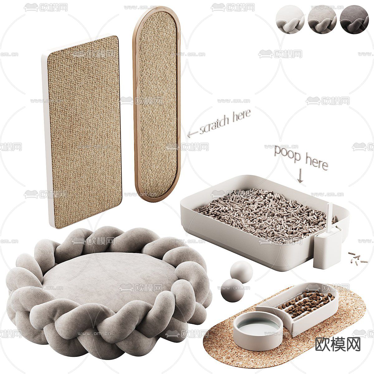 猫窝 猫砂盆 猫抓板3d模型下载