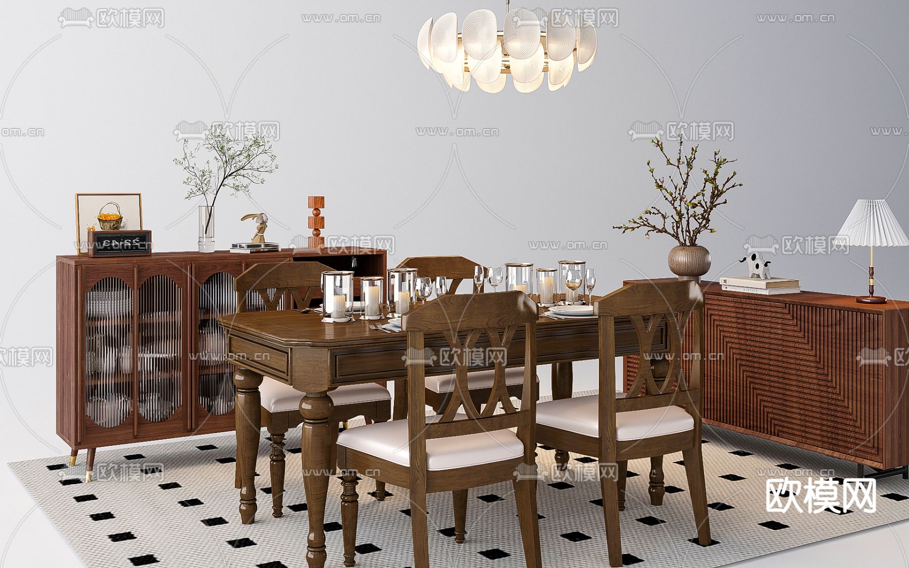 美式餐桌椅 餐边柜3d模型下载