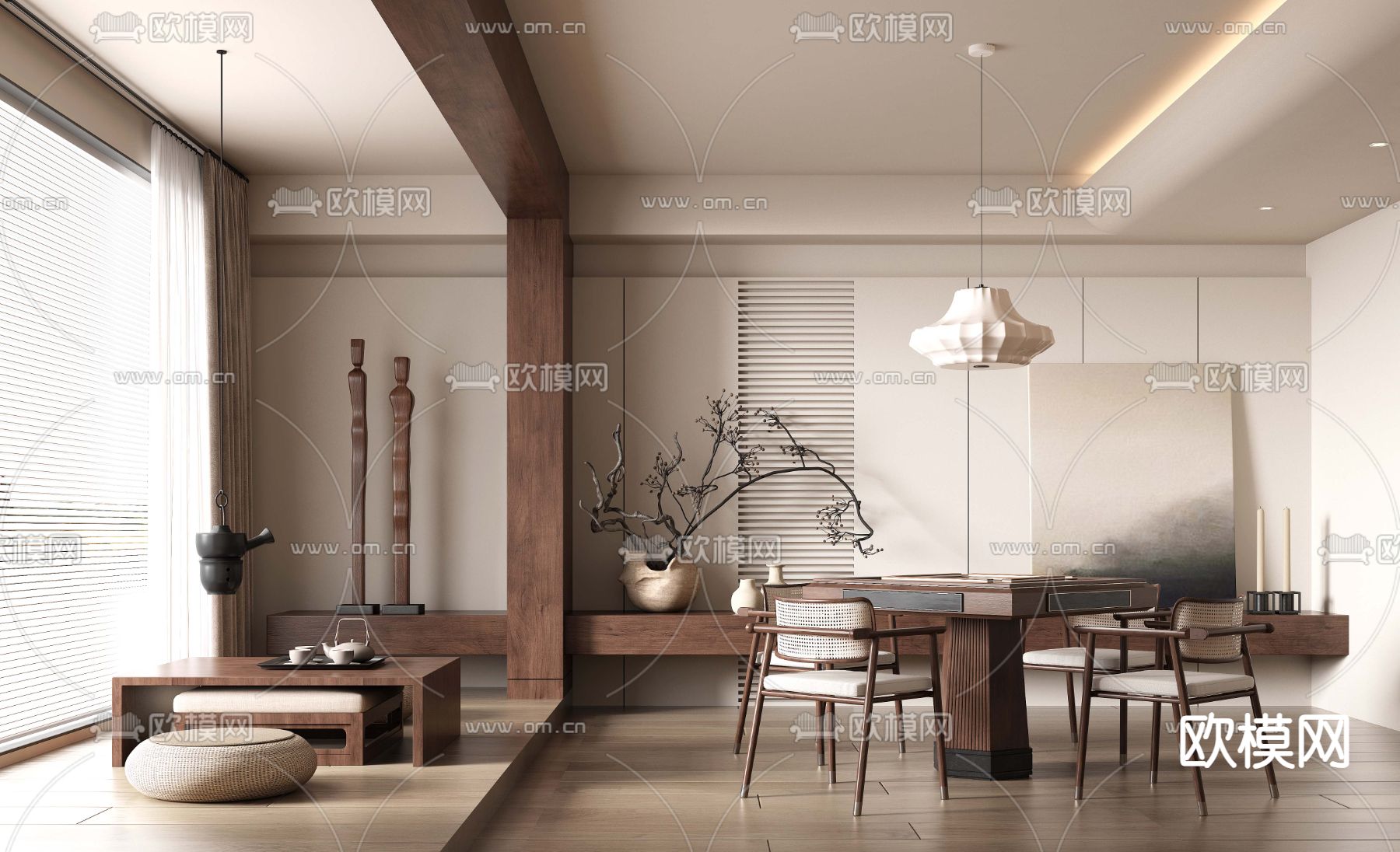 中古风棋牌室 麻将房su模型下载（渲染图2）