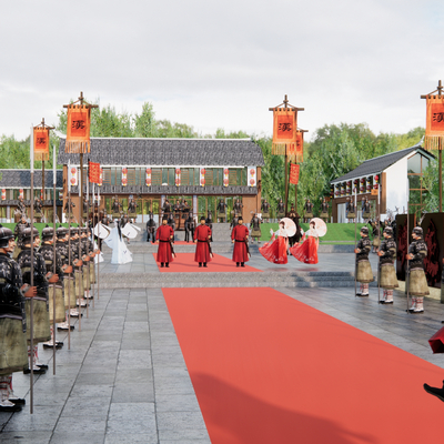  新中式入关仪式广场 出征送行su模型 