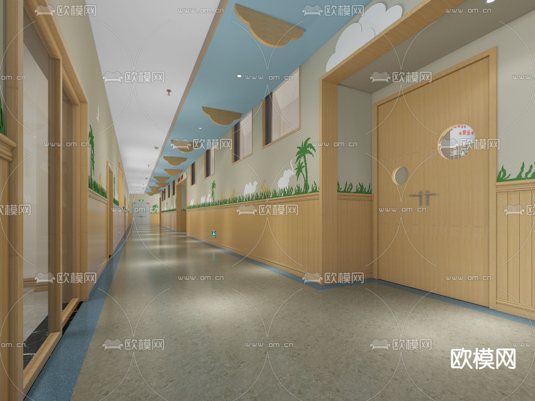 现代幼儿园过道3d模型下载