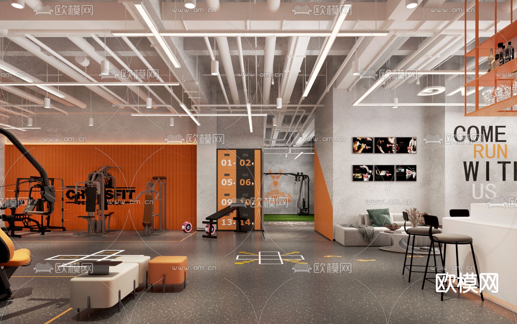 现代健身房3d模型下载（渲染图2）