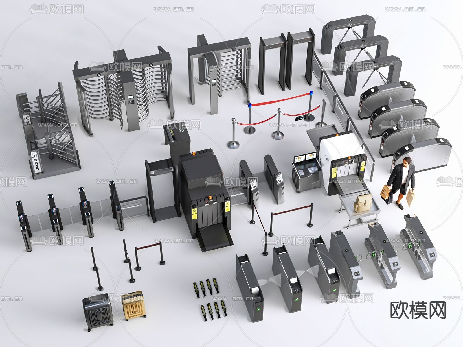门禁机 通道闸机 地铁安检 X光安检机 安检门3d模型下载