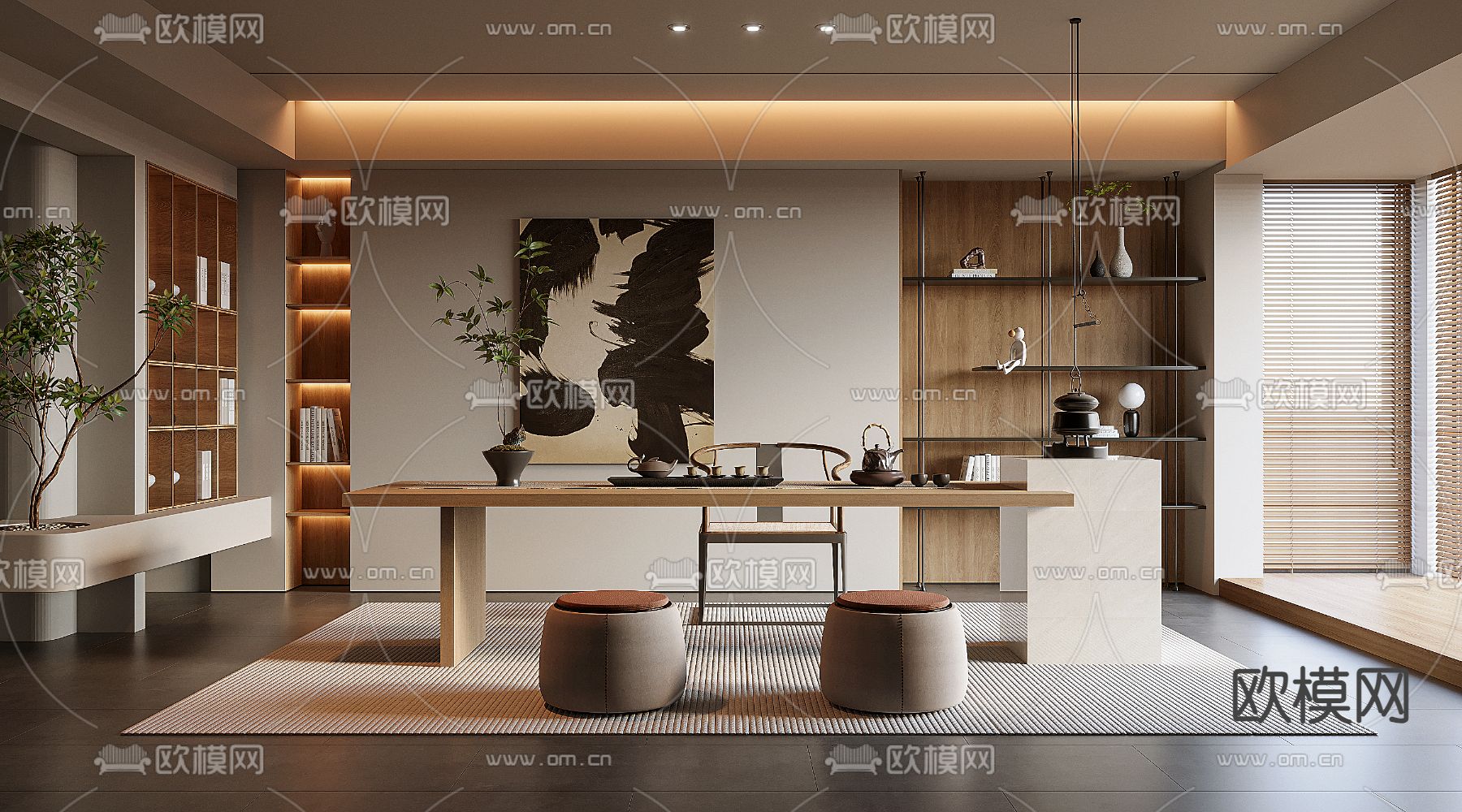 新中式茶室3d模型下载