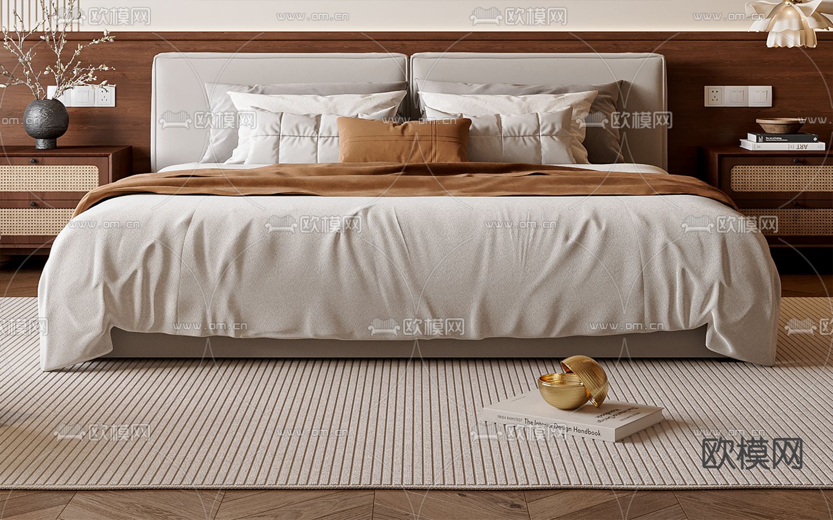 中古风双人床su模型下载（渲染图2）