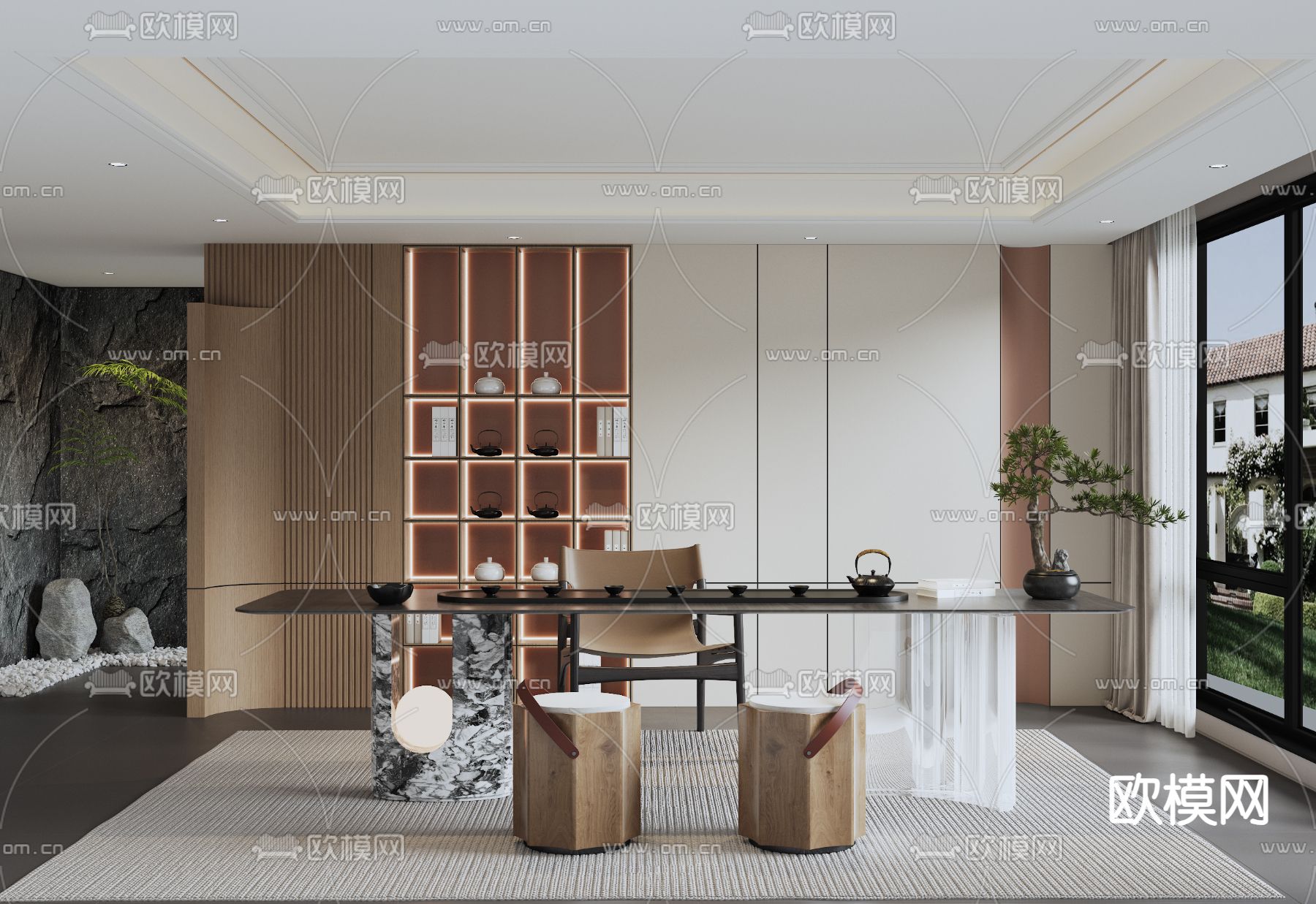 新中式茶室3d模型下载