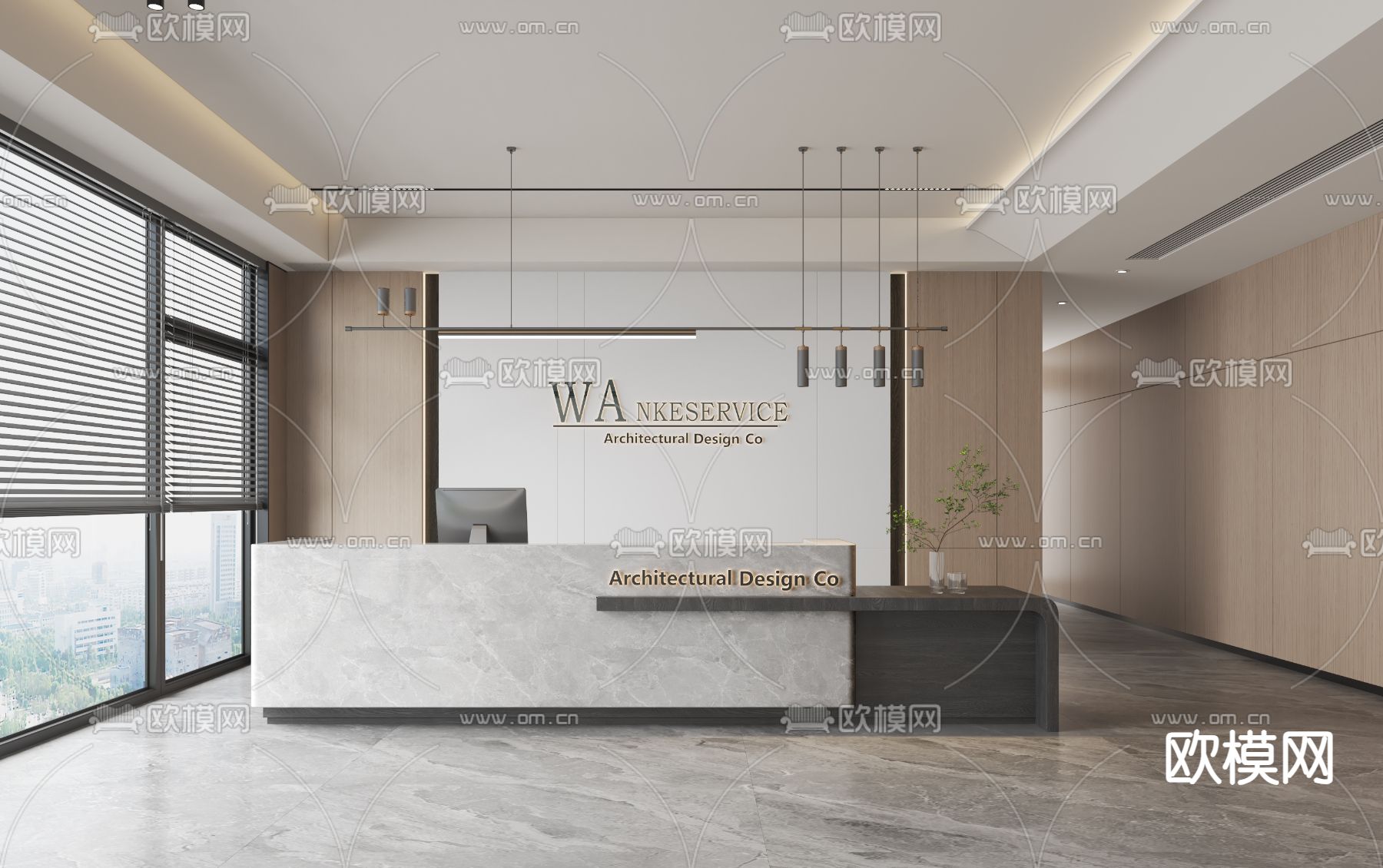 公司前台 接待区3d模型下载