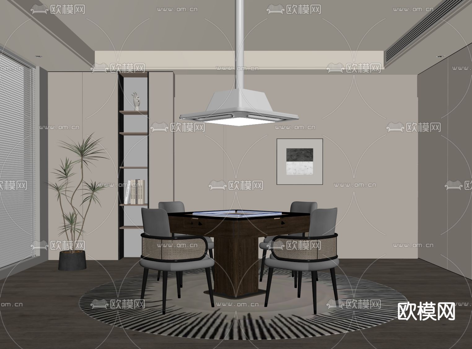 奶油风棋牌室su模型下载（渲染图1）