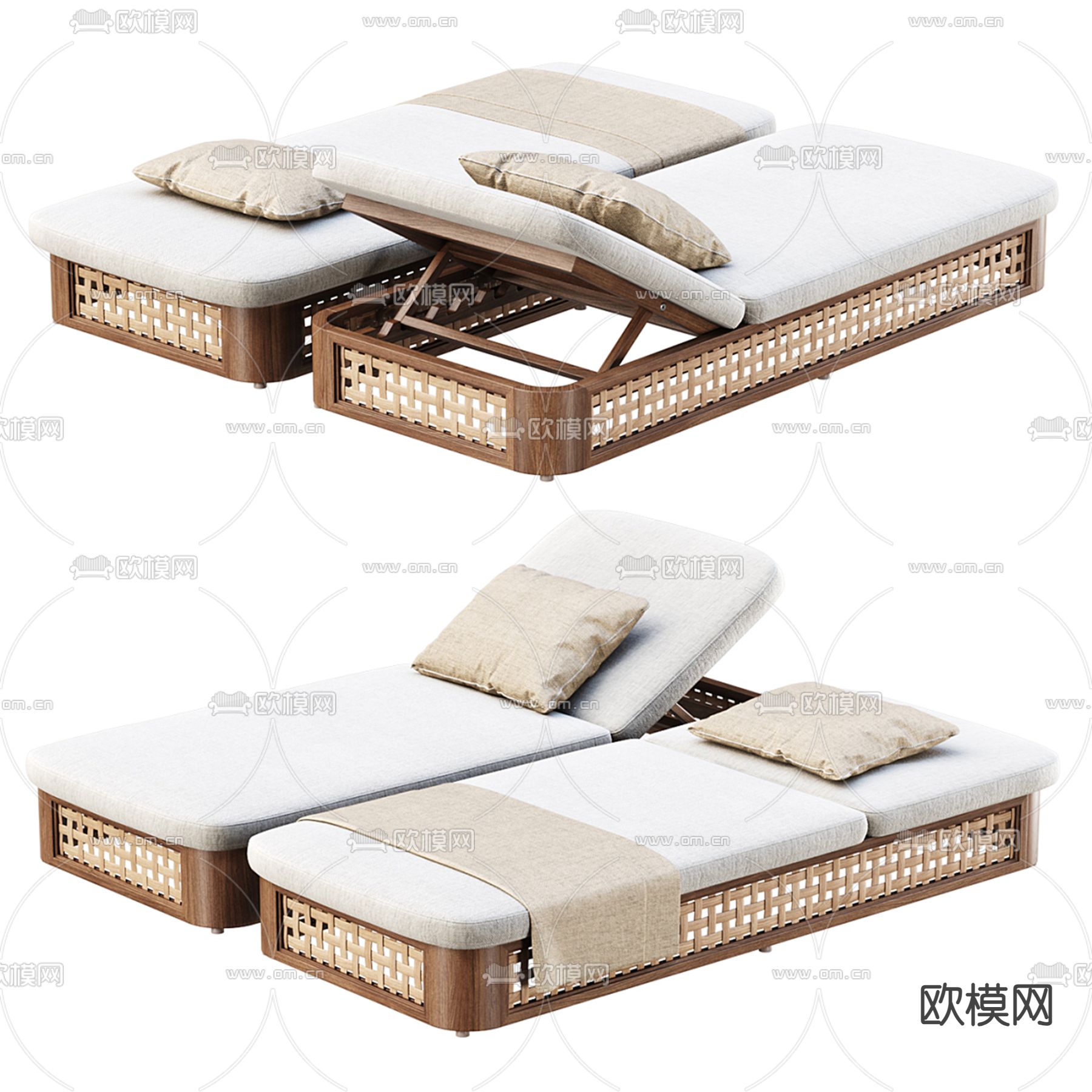 现代户外躺椅 沙滩椅su模型下载（渲染图2）