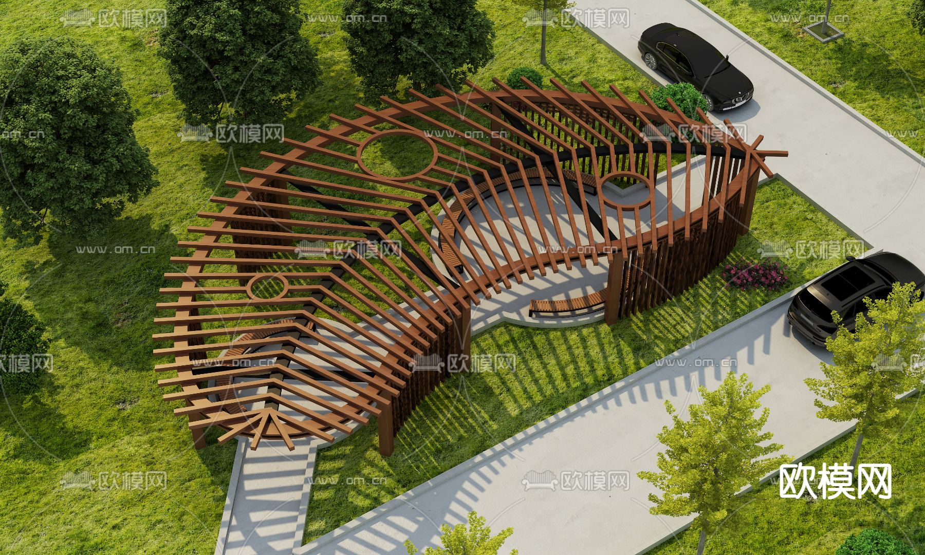 现代廊架3d模型下载