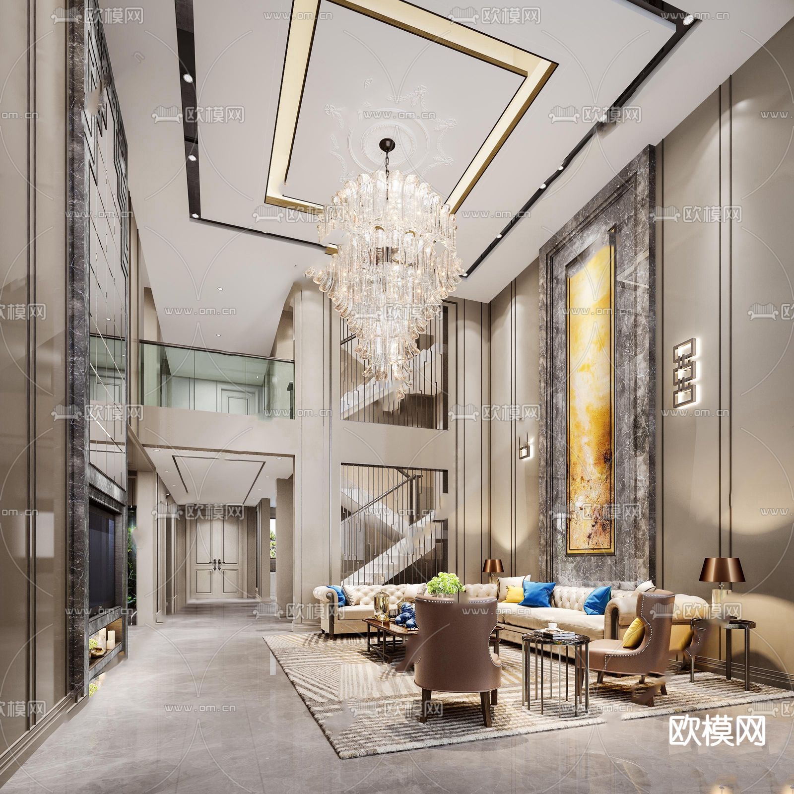 欧式别墅客厅su模型下载（渲染图2）