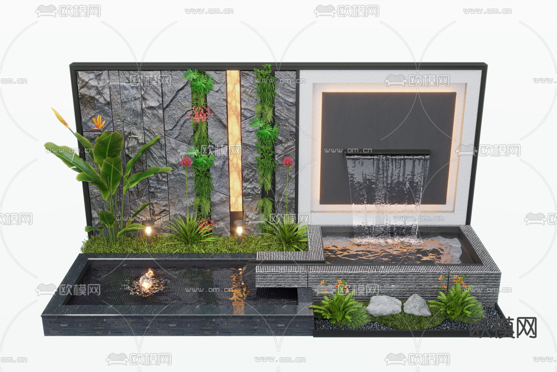 现代水景墙 喷泉 水池小品3d模型下载